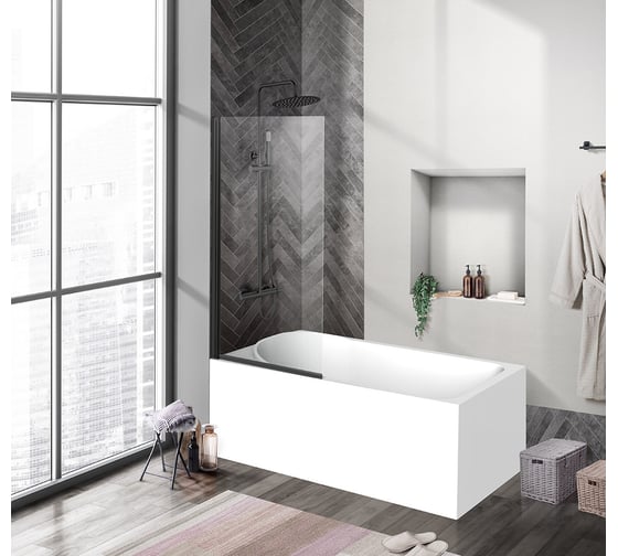 Изображение товара Душевая шторка на ванну BelBagno UNO-V-1-90/150-C-NERO