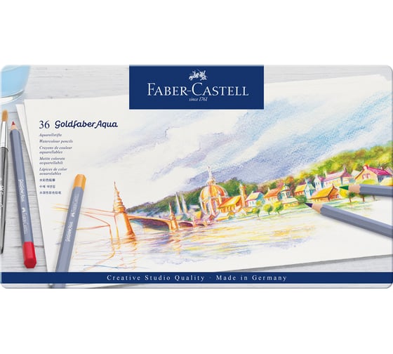 Изображение товара Художественные акварельные карандаши Faber-Castell goldfaber aqua, 36 цветов, металлическая коробка 114636