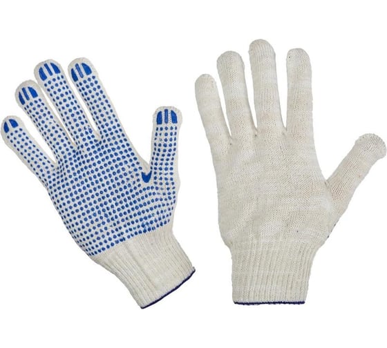Изображение товара Защитные трикотажные перчатки ООО Комус ПВХ-точка, 5 нитей, 48-50гр, 10 класс, 300пар, белые 1700897