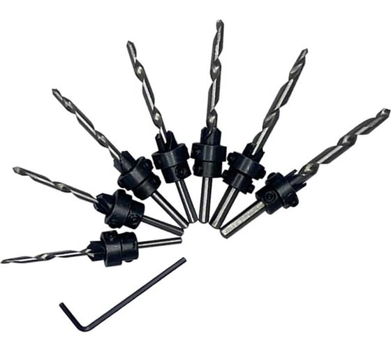 Изображение товара Набор сверл по дереву с зенкером и ограничителем 7 шт, 3-6 мм vertextools 0987-7