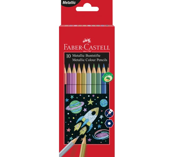 Изображение товара Цветные карандаши Faber-Castell , 10 цветов, металлик, заточенные, картонная упаковка 201583