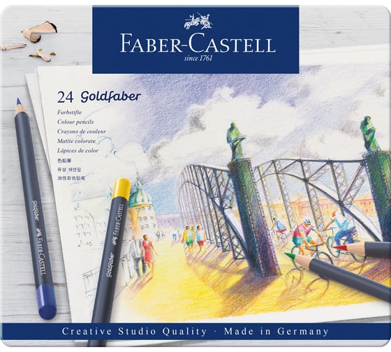 Изображение товара Цветные карандаши Faber-Castell goldfaber, 24 цвета, круглые, заточенные, металлическая коробка 114724