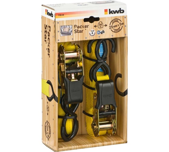 Изображение товара Стяжной ремень с двумя крючками, 5м, 2 шт. KWB 7722-25