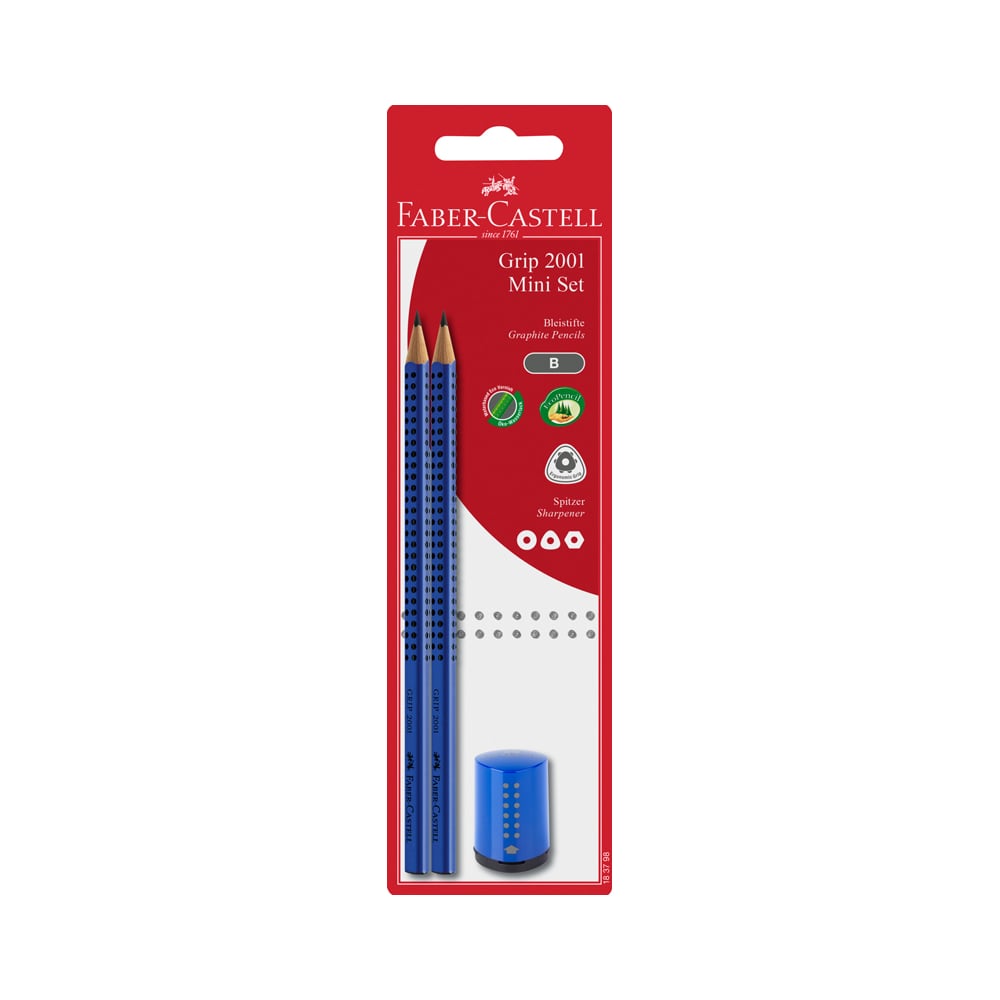 Изображение товара Набор чернографитных карандашей Faber-Castell grip 2001 2 шт, точилка, заточенные, блистер 183798
