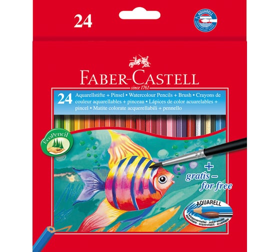 Изображение товара Акварельные карандаши Faber-Castell 24 цвета + кисть, картон, европодвес 114425