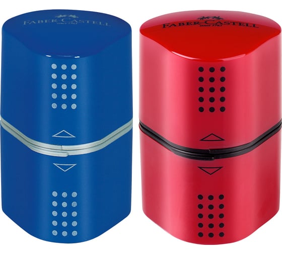 Изображение товара Пластиковая точилка Faber-Castell trio grip 2001 3 отверстия, 2 контейнера, красная/синяя 183801