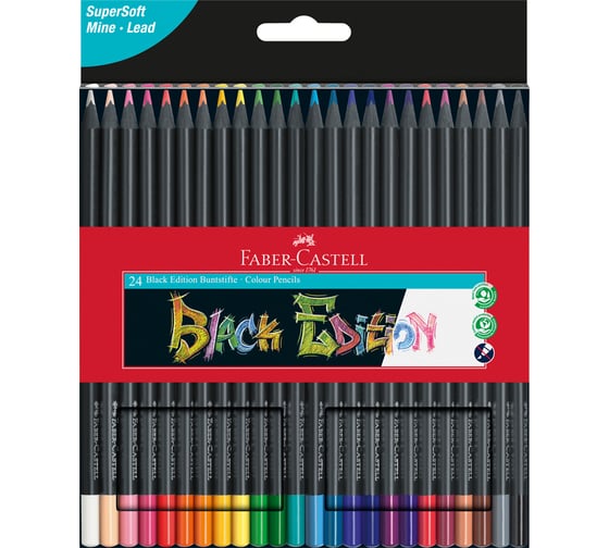 Изображение товара Цветные карандаши Faber-Castell black edition, 24 цвета, трехгранные, черное дерево, заточенные, картон 116424
