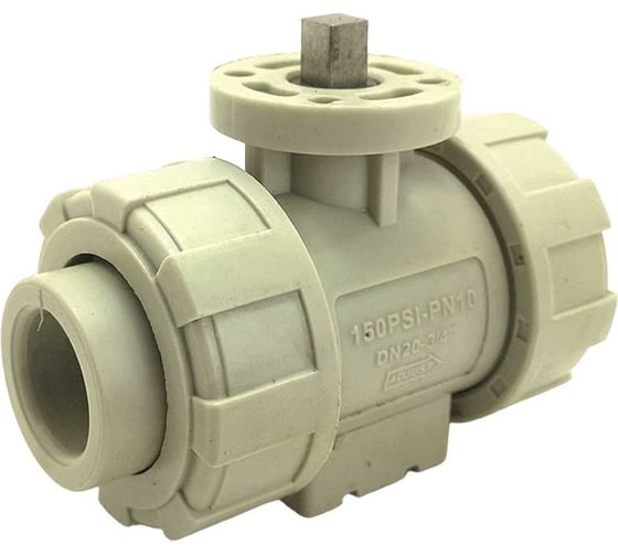 Изображение товара Двухходовой шаровой кран TECHNO 2020-PP полипропиленовый, под привод, DN20, рабочая температура -10~60C 650220