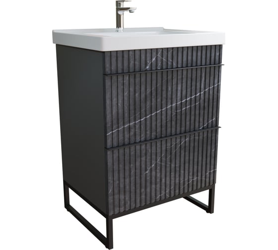 Изображение товара Тумба для ванной MIXLINE "Окленд-60" Графит Мрамор под умывальник Грэйс-60, ЛОФТ, ПВХ, NEW 551709