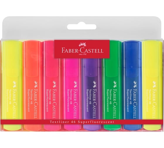 Изображение товара Набор текстовыделителей Faber-Castell 46 superfluorescent 8 флуоресцентных цветов, 1-5 мм, пластиковая упаковка 154662/15466200