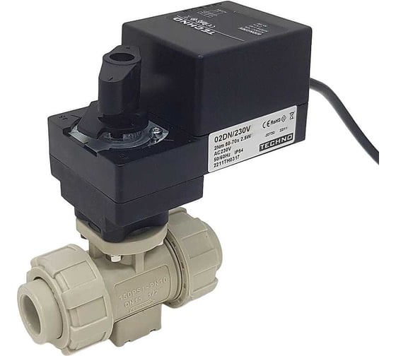 Изображение товара Двухходовой шаровой кран TECHNO 2015PP-04DF/230V DN15 из полипропилена, с электроприводом 4Нм, 220В, управление открыто/закрыто 652215