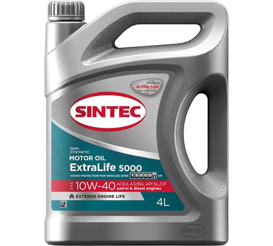 Изображение товара Моторное масло Sintec extralife 5000 sae 10w-40, api sl/cf, acea a3/b4, полусинтетическое, 4 л 600252