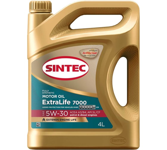 Изображение товара Моторное масло Sintec extralife 7000 sae 5w-30, api sn/cf, acea a3/b4, синтетическое, 4 л 600256