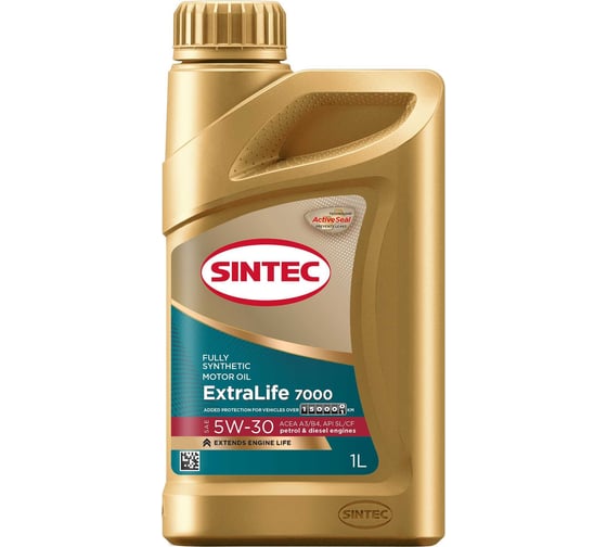 Изображение товара Моторное масло Sintec extralife 7000 sae 5w-30, api sn/cf, acea a3/b4, синтетическое 1 л 600255
