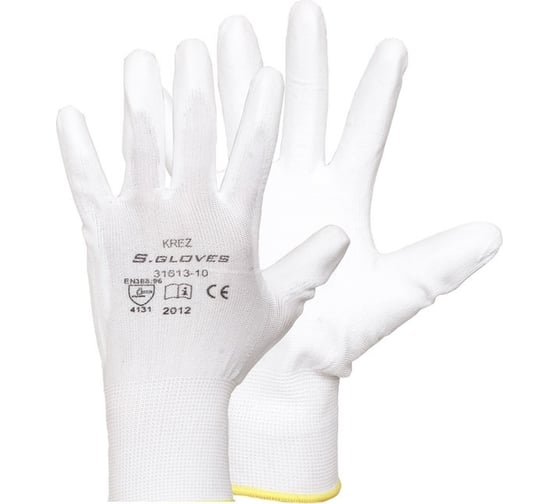 Изображение товара Нейлоновые перчатки с полиуретановым покрытием S.GLOVES KREZ белые, 11 размер 31613-11
