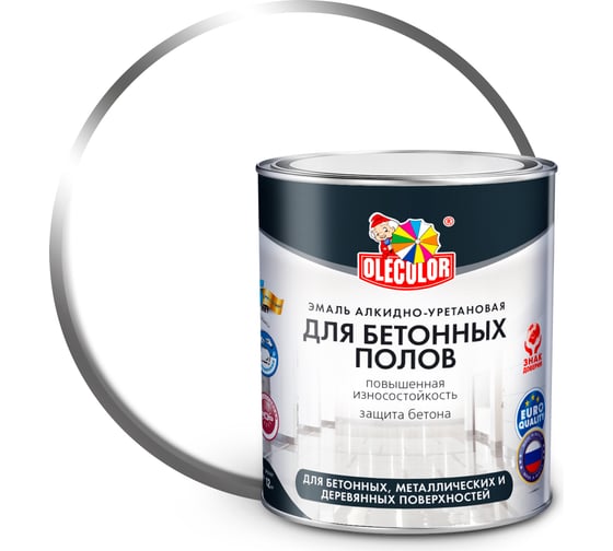 Изображение товара Алкидно-уретановая эмаль для бетонных полов OLECOLOR (белый; 2.7 кг) 4300002253
