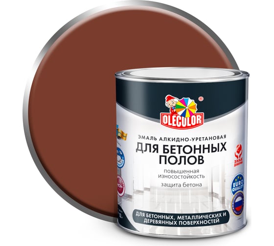 Изображение товара Алкидно-уретановая эмаль для бетонных полов OLECOLOR (красно-коричневый; 2.7 кг) 4300002257