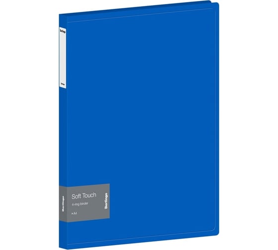 Изображение товара Папка Berlingo soft touch на 4 кольцах, 24 мм, 700 мкм, синяя, d-кольца, с внутренним карманом RB4_4D981