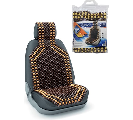 Изображение товара Массажная накидка на сиденье с подголовником Nova Bright деревянная, покрытая темным лаком, 127x38 см 36577