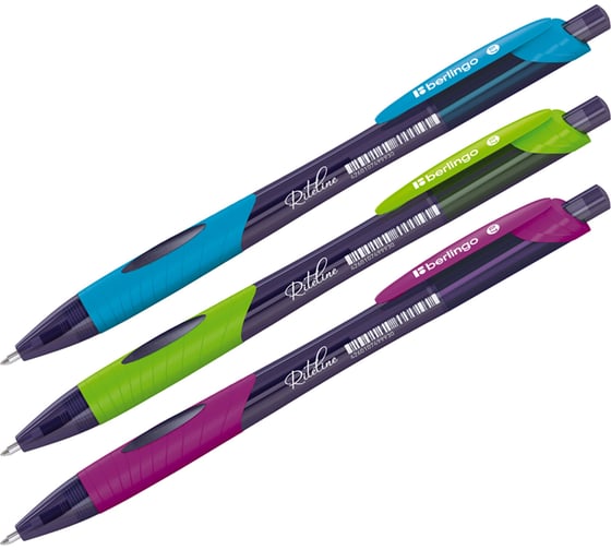 Изображение товара Шариковая автоматическая ручка Berlingo riteline синяя, 0,7мм, грип, корпус ассорти, 12 шт. в упаковке CBm_70070