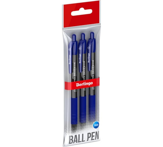 Изображение товара Шариковая автоматическая ручка Berlingo classic pro 3 шт., синяя, 0,7 мм, грип, пакет с европодвесом CBm_70922_3