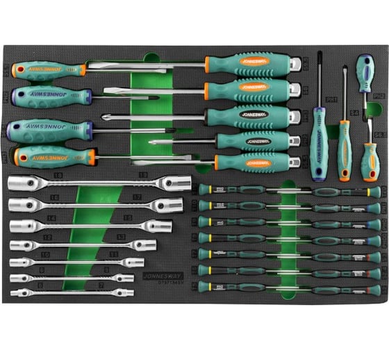 Изображение товара Набор стержневых отверток для точной механики и торцевых шарнирных ключей 34шт Jonnesway D737134SV 49272