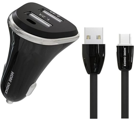 Изображение товара Автомобильное зарядное устройство More Choice 2USB, 2.4 A, для micro USB AC22m Black