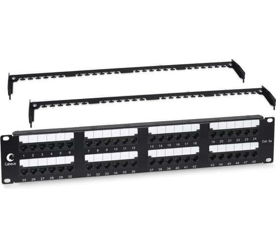 Изображение товара Патч-панель IDC Cabeus 19" (2U), 48 портов RJ-45, категория 5e, Dual IDC, с задним кабельным организатором PL2-48-Cat.5e-Dual