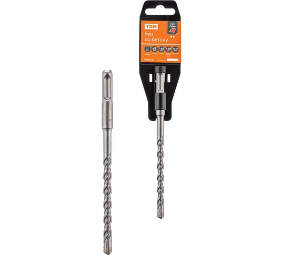 Изображение товара Бур по бетону Рубин 8x160x100 мм, SDS-Plus, 4 резца, пластиковый держатель, 1 шт TDM ELECTRIC SQ1094-0205