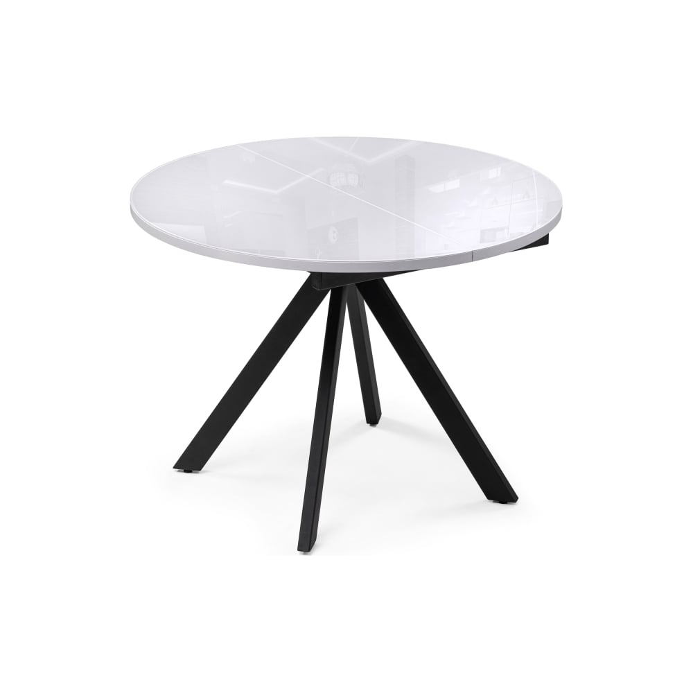 Стеклянный стол Woodville 516558 Ален 100(140)х100x74 ультра белое стекло, черный - фото 1