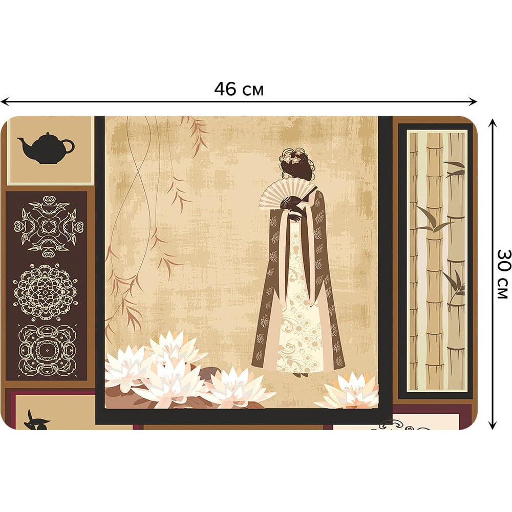 Изображение товара Набор прямоугольных тканевых салфеток для сервировки стола JOYARTY япония: гейша среди цветов, плейсмат, 30x46 см, 4 шт. ser002_32120_30x46