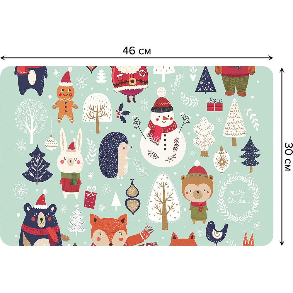 Изображение товара Набор прямоугольных тканевых салфеток для сервировки стола JOYARTY 4 шт 30x46 см новогодние зверюшк