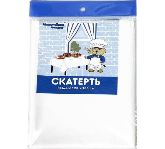 Изображение товара Скатерть Мамонтенок Чистолюб (80) полиэтилен, 120x180 см, белый MPM8744