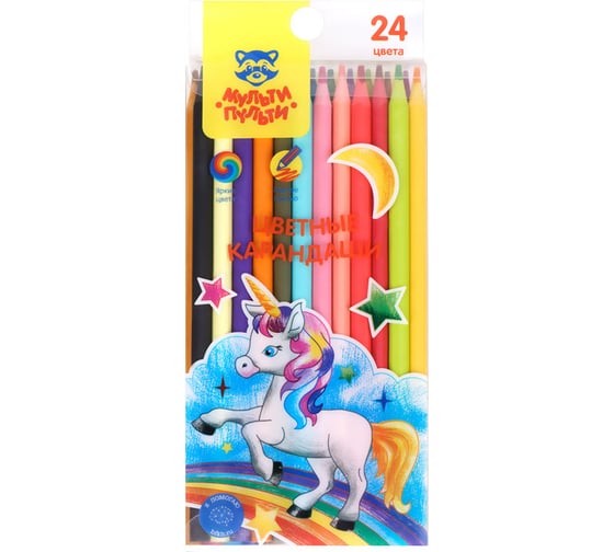 Изображение товара Цветные пластиковые карандаши Мульти-Пульти Единорог, 24 цвета, заточенный, европодвес CP_46363