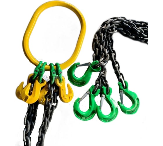 Изображение товара Цепной четырехветвевой строп ТРАСТ 4СЦ 6,7 т, 6000 мм с увеличенным звеном для автокрана (укоротители) 8 класс 4687203238773