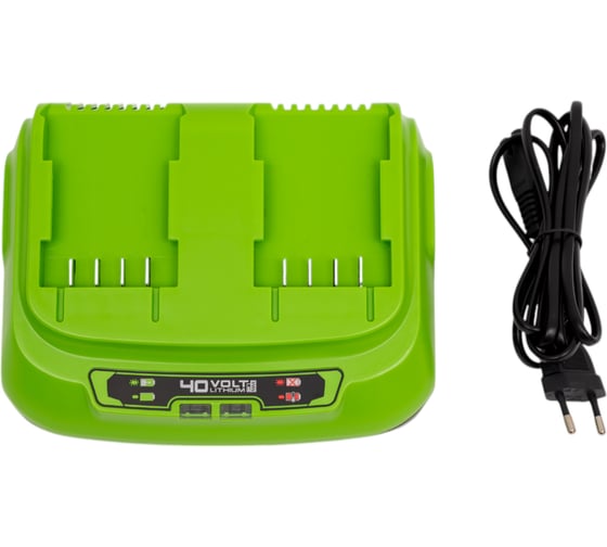Изображение товара Быстрое зарядное устройство для 2-х аккумуляторов 40V GreenWorks 2938807