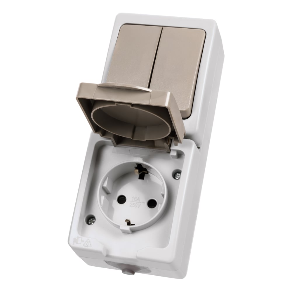 Изображение товара Блок комбинированный TDM ELECTRIC Вуокса выключатель и розетка 2П+З IP54