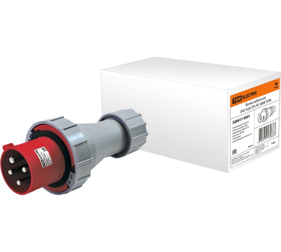 Изображение товара Кабельная вилка TDM ELECTRIC IP67 63А 3Р+РЕ 380В SQ0611-0001