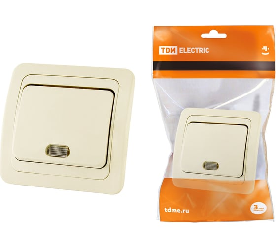 Изображение товара Выключатель слоновая кость 1-клавишный с подсветкой TDM ELECTRIC 10А серия "Валдай" SQ1804-0104