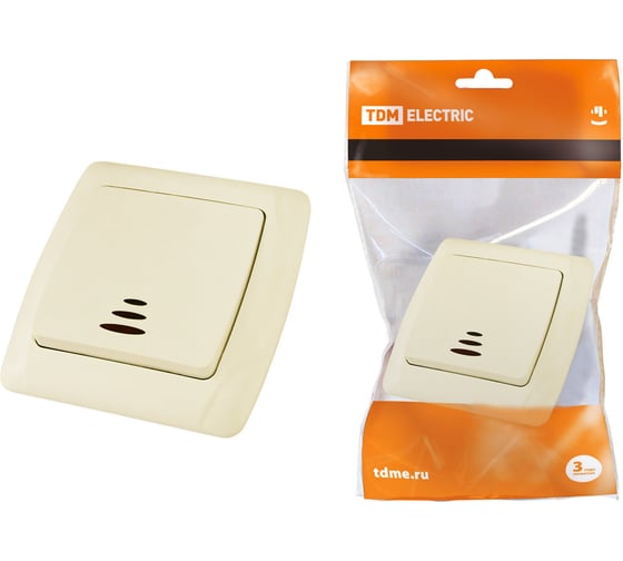 Изображение товара Выключатель 1 клавишный с подсветкой TDM ELECTRIC 10А слоновая кость "Онега" SQ1805-0033