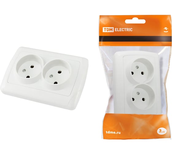 Изображение товара Двойная розетка, белая 2П 10А 250В TDM ELECTRIC Онега SQ1805-0017