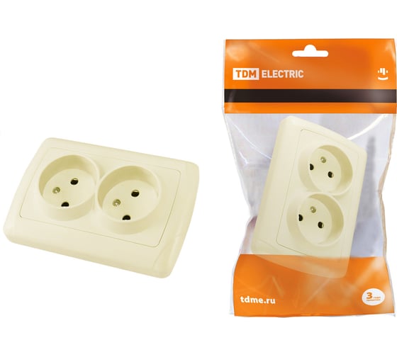 Изображение товара Двойная розетка, слоновая кость 2П 10А 250В TDM ELECTRIC Онега SQ1805-0046