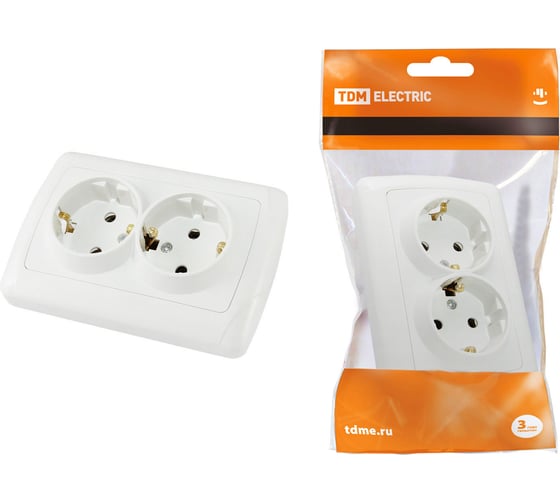 Изображение товара Двойная розетка, белая 2П+3 16А 250В TDM ELECTRIC Онега SQ1805-0018