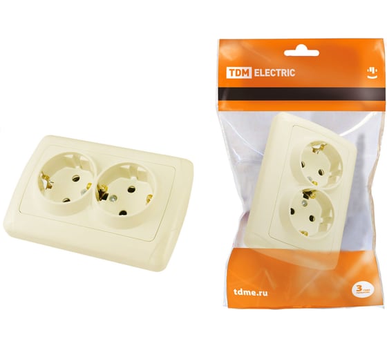 Изображение товара Розетка двойная с заземлением 16А 250В слоновая кость "Онега" TDM ELECTRIC SQ1805-0047