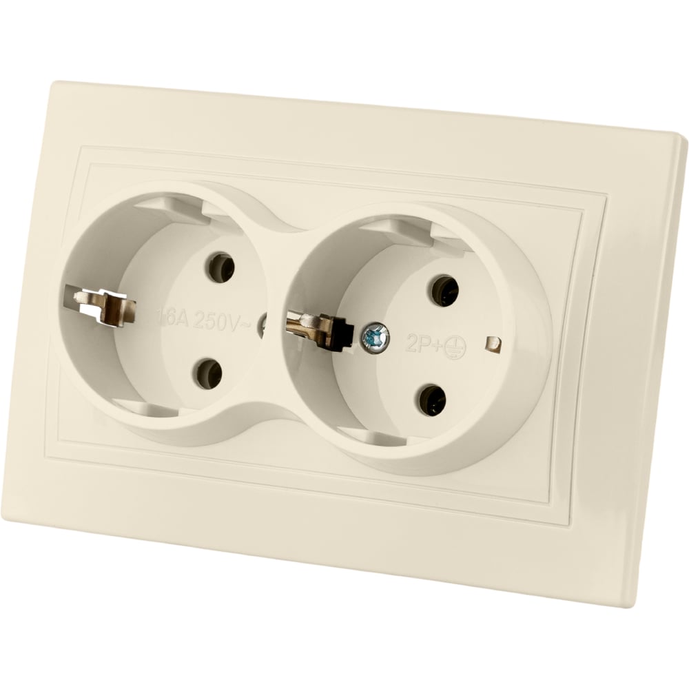 Изображение товара Двойная розетка слоновая кость 2П+З 16А 250В TDM ELECTRIC Таймыр