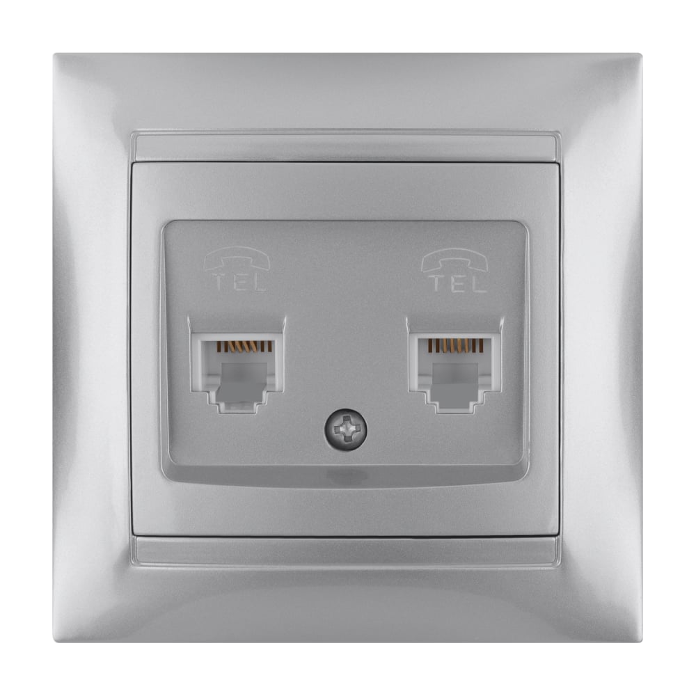 Изображение товара Двойная телефонная розетка TDM ELECTRIC Лама SQ1815-0218, серебристый металлик