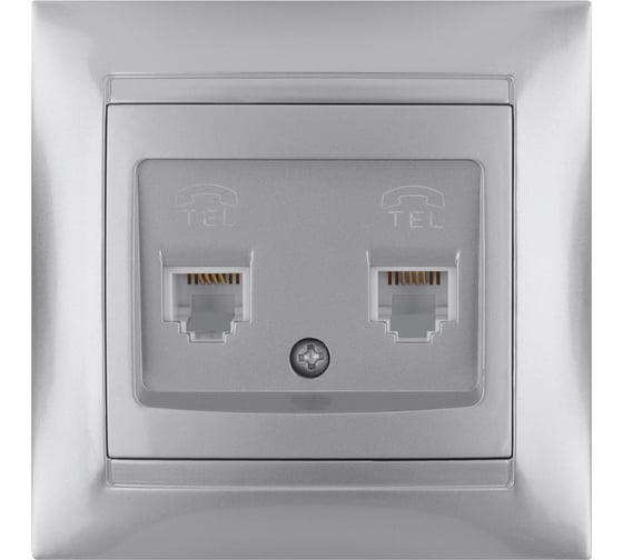 Изображение товара Розетка телефонная двойная RJ11 TDM ELECTRIC серебристый металлик, серия "Лама" SQ1815-0218