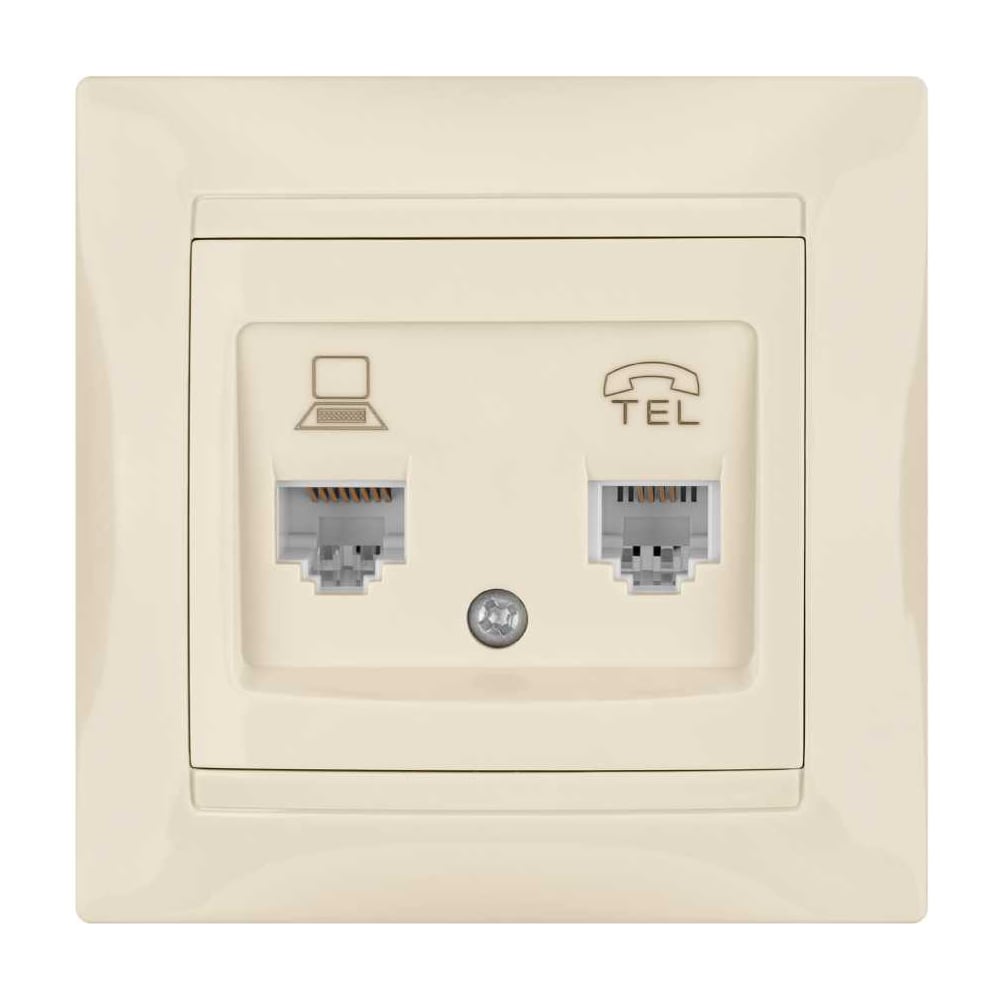 Изображение товара Розетка телефонная RJ11 + компьютерная RJ45 TDM ELECTRIC Лама SQ1815-0119 слоновая кость