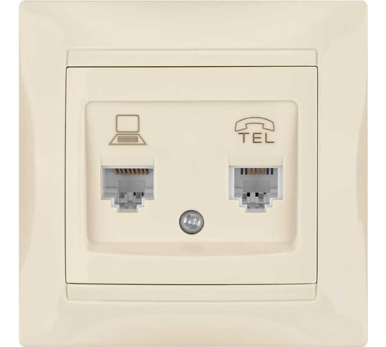 Изображение товара Розетка телефонная RJ11 + компьютерная RJ45, слоновая кость TDM ELECTRIC Лама SQ1815-0119