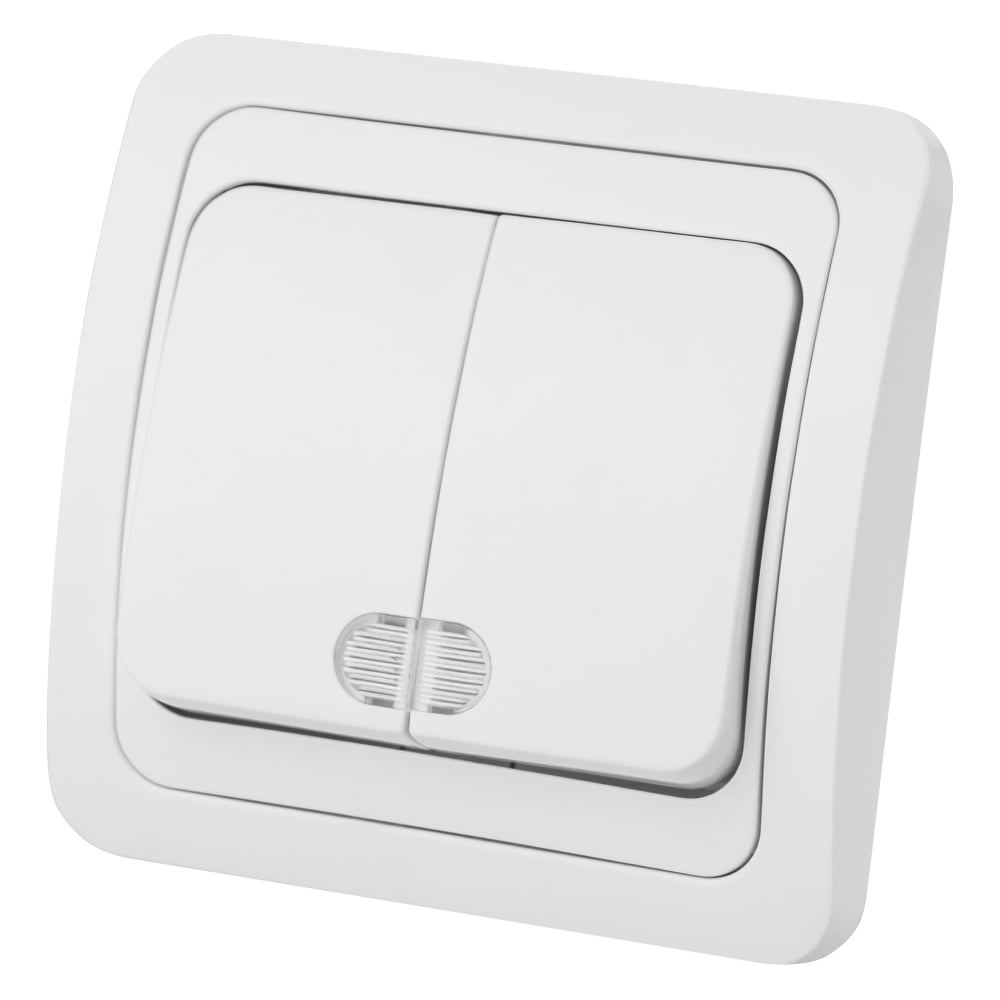Изображение товара Двухклавишный выключатель TDM с подсветкой Валдай SQ1804-0006 белый